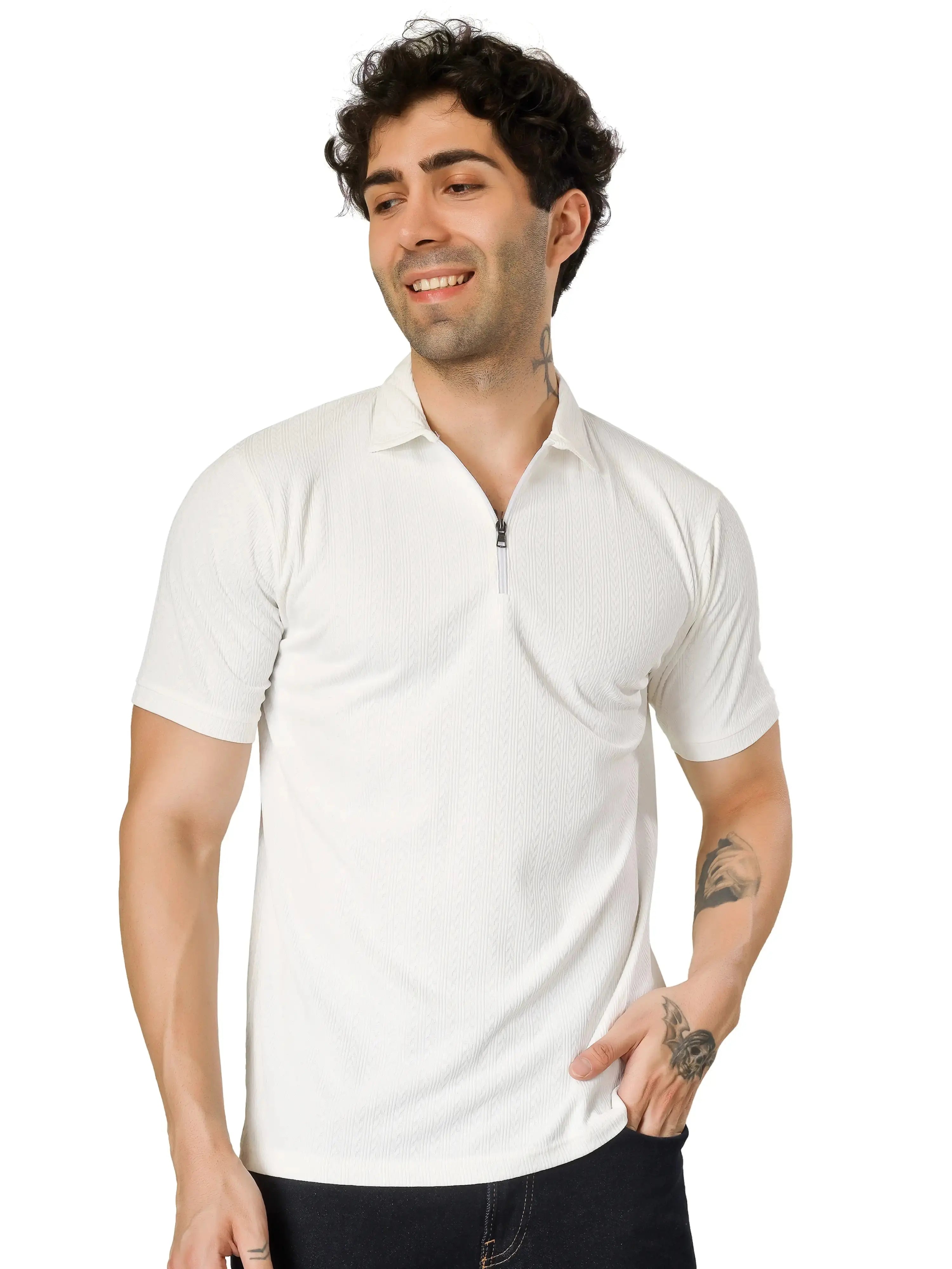 BlueFicus  Men Solid Polo Neck Polyester Beige T-Shirt Blueficus